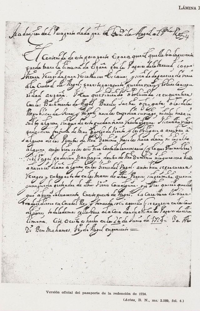 Pasaporte oficial de la redención de 1724 (2)