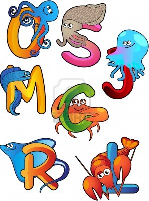 animales del mar con las letras iniciales de su nombre ingles