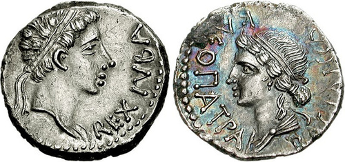 Moneda que representa a Juba II y a su mujer Cleopatra Seelene
