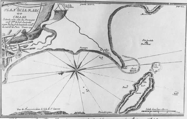  Carta del Callao, 1713. Plan de la Rada del Callao en 1713. Elaborado por el francés Amédee Frézier. (Copia del original existente en la Bibliothéque Nationale de France, Archivo Histórico de Marina, Perú)