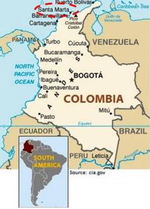 Localización de Santa Marta en el mapa de América del Sur