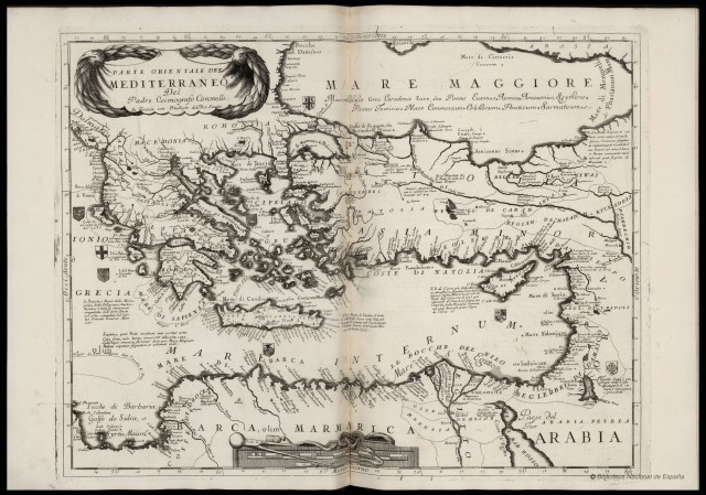 En el Atlante veneto de Coronelli, publicado en 1691, la parte oriental del Mediterráneo seguía denominándose Mare interno
