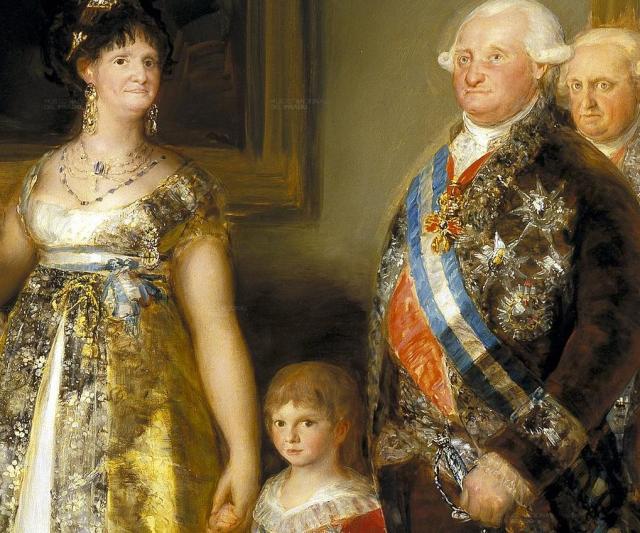 El infante que Napoleón secuestró aparece aquí retratado por Goya, dela mano de sus padres.