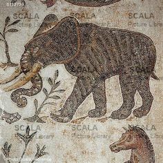 Elefante en un mosaico romano del Museo del Bardo (Túnez)