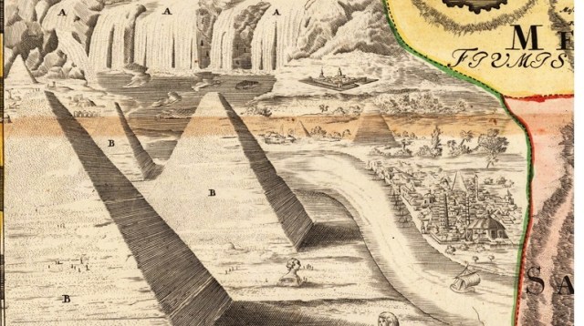 Las pirámides en un mapa de 1740