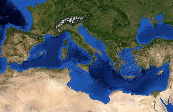 Una imagen reciente del Mar Mediterráneo, recogida vía satélite.