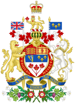 Escudo de Canadá. Se puede leer en latín el lema con fuerte implicación marítima.