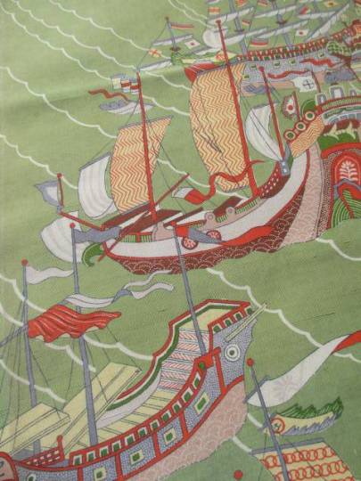 Kimono que contiene un barco japonés 