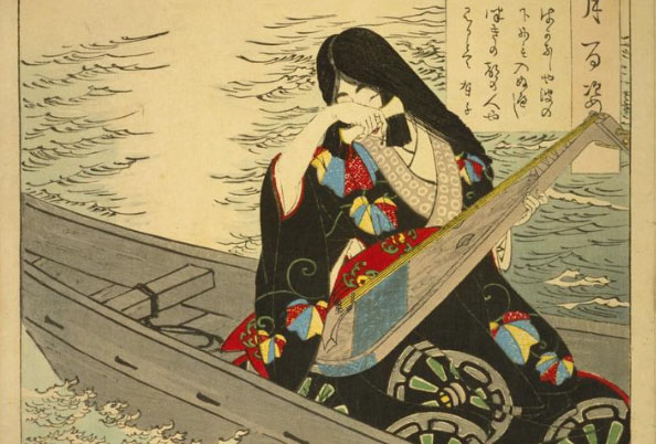 ¡Cuánta desesperanza! / sería mejor hundirme en las olas / tal vez, entonces, podría ver a mi hombre de la capital de la luna - Ariko