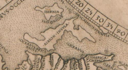 las actuales Gran Bretaña e irlanda, representadas como Albion e ibernia
