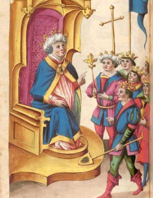 Dibujo d ela corte dle Preste Juan en el armorial de Conrad Grunenberg