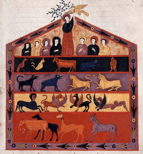 Ilustración sobre el arca de Noé sin que aparezca ninguna nave.