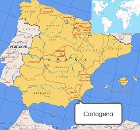 Localización de Cartagena en el mapa de España